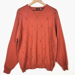 IZOD Orange Argyle Sweater XXL Cotton Crewneck Vintage Y2K Preppy Grandpa